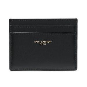 YSL Yves Saint Laurent Smooth Leather Black Gold Cardholder Wallet Pouch Purse